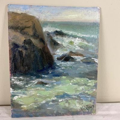 153 Original Oil Painting Seascape with Rocks by Kathie Rogers