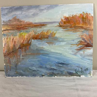 Sale Photo Thumbnail #485: Original oil on board measuring 8" high x 10" wide 
Suggested retail $195 
Signed lower right hand corner