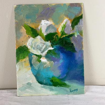 159 Original Oil Painting "White Roses" by Kathie Rogers