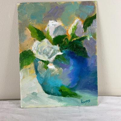 159 Original Oil Painting "White Roses" by Kathie Rogers