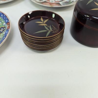 Asian Dessert Plates & Lacquered Coasters