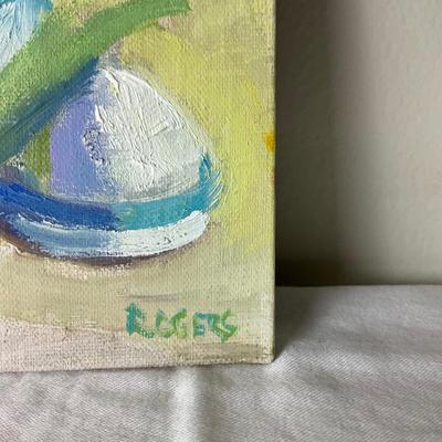 165 Original Oil Painting "White Flowers in Blue /White Jar" by Kathie Rogers