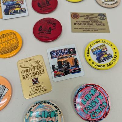 Hot Rod Button Pins - Rallye Metal Plaques - Stadium Tickets