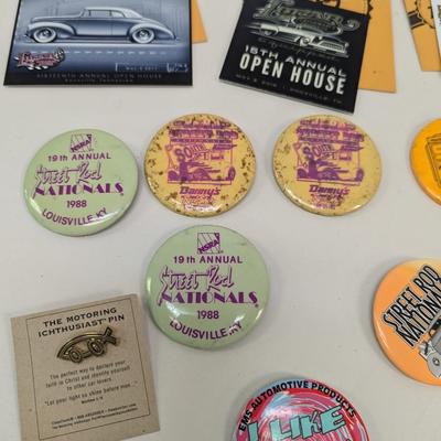 Hot Rod Button Pins - Rallye Metal Plaques - Stadium Tickets