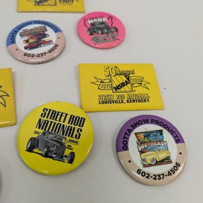 Hot Rod Button Pins - Rallye Metal Plaques - Stadium Tickets