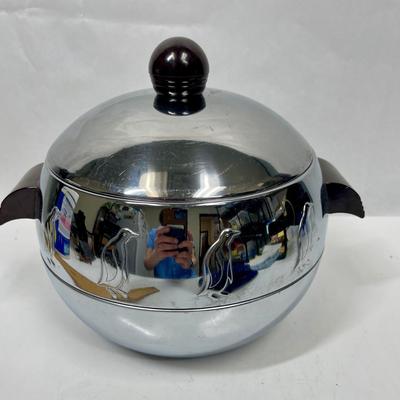 Vintage West Bend Penguin Hot and Cold Server Ice Bucket, Mid Century Round Ice Bucket w Penguins Design