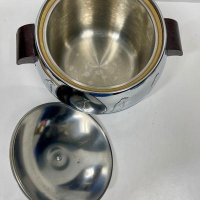 Vintage West Bend Penguin Hot and Cold Server Ice Bucket, Mid Century Round Ice Bucket w Penguins Design