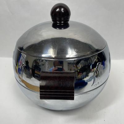 Vintage West Bend Penguin Hot and Cold Server Ice Bucket, Mid Century Round Ice Bucket w Penguins Design