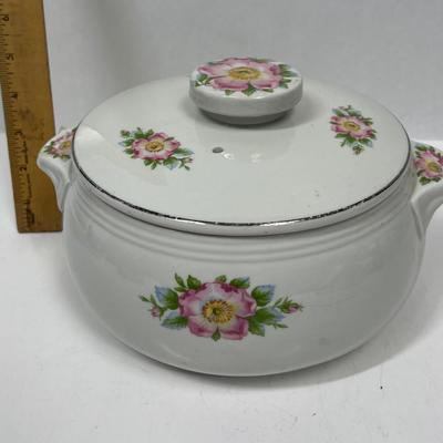 Ceramic Casserole Dish by Hall's Superior Quality, Rose White Covered Casserole Dish; Roses