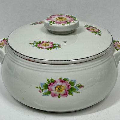 Ceramic Casserole Dish by Hall's Superior Quality, Rose White Covered Casserole Dish; Roses