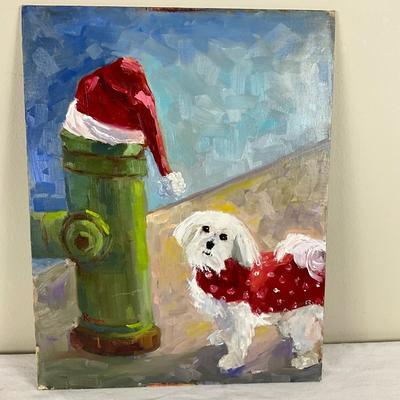 178 Original Oil Painting " Dog with Fire Hydrant" by Kathie Rogers