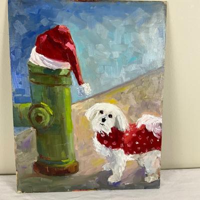 178 Original Oil Painting " Dog with Fire Hydrant" by Kathie Rogers