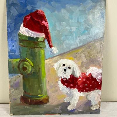 178 Original Oil Painting " Dog with Fire Hydrant" by Kathie Rogers