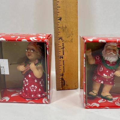 Island Heritage Hawaiian Designer Christmas Ornament Mr & Mrs Santa Claus on Surfboards