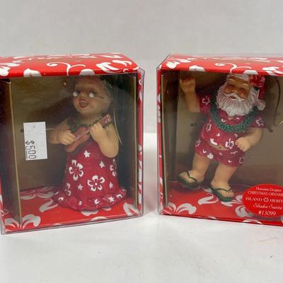 Island Heritage Hawaiian Designer Christmas Ornament Mr & Mrs Santa Claus on Surfboards