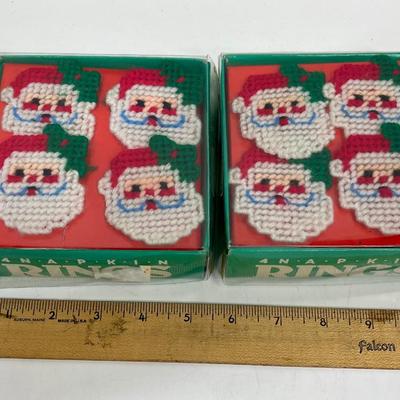 Handcrafted Needlepoint Santa Head Rings for Napkins