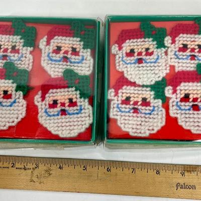 Handcrafted Needlepoint Santa Head Rings for Napkins