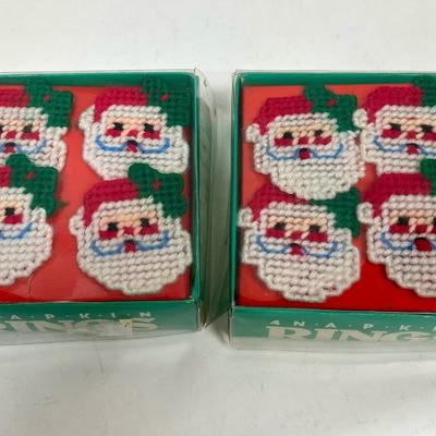 Handcrafted Needlepoint Santa Head Rings for Napkins