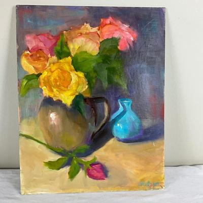 184 Original Oil Painting "Roses in Pitcher" by Kathie Rogers