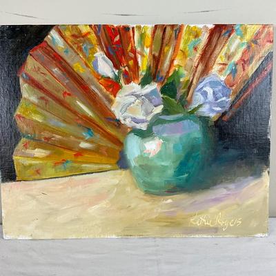 188 Original Oil Painting "Fan with Roses" by Kathie Rogers