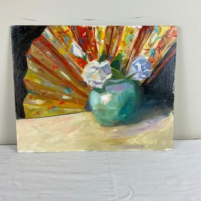 188 Original Oil Painting "Fan with Roses" by Kathie Rogers