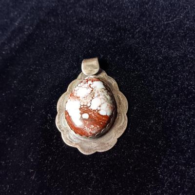 NATIVE AMERICAN MADE WILD HORSE JASPER SET IN STERLING SILVER PENDANT