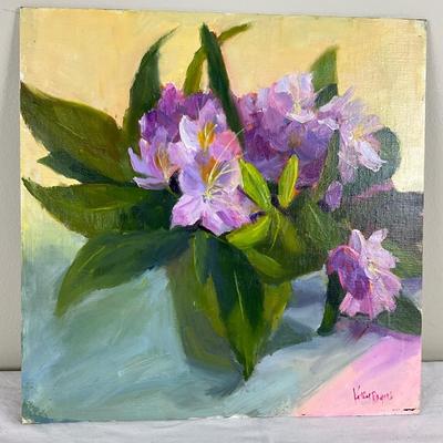 197 Original Oil Painting "Potted Purple Flowers" by Kathie Rogers
