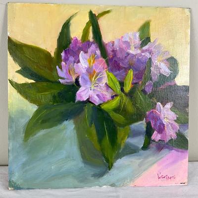 197 Original Oil Painting "Potted Purple Flowers" by Kathie Rogers