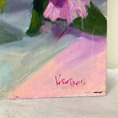 197 Original Oil Painting "Potted Purple Flowers" by Kathie Rogers