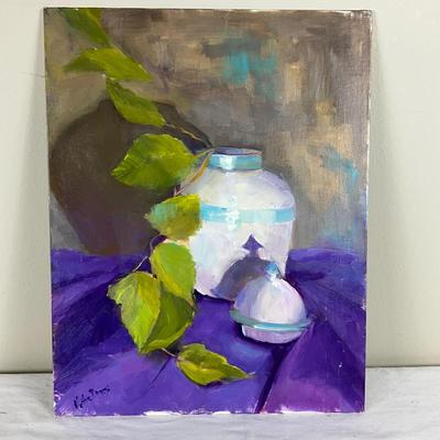198 Original Oil Painting Still Life of Blue and White Urn by Kathie Rogers