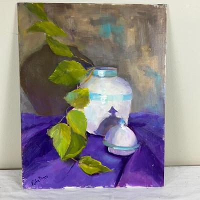 198 Original Oil Painting Still Life of Blue and White Urn by Kathie Rogers
