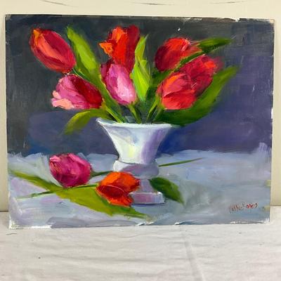 200 Original Oil Painting "Red Tulips" by Kathie Rogers