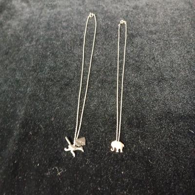 STERLING SILVER ELEPHANT AND CHAIN PLUS SILVER-TONE CHAIN W/CHARMS