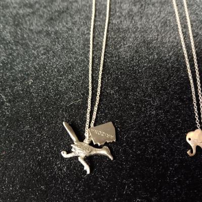 STERLING SILVER ELEPHANT AND CHAIN PLUS SILVER-TONE CHAIN W/CHARMS