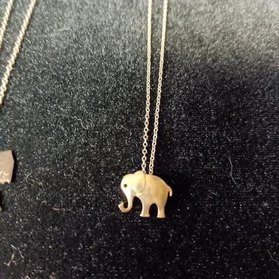 STERLING SILVER ELEPHANT AND CHAIN PLUS SILVER-TONE CHAIN W/CHARMS