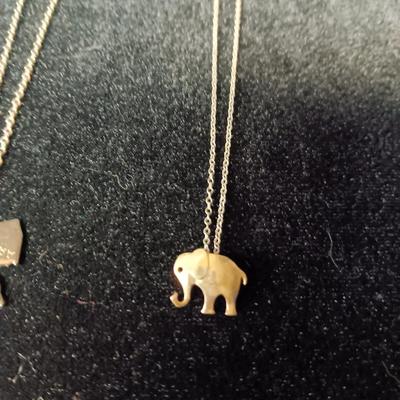 STERLING SILVER ELEPHANT AND CHAIN PLUS SILVER-TONE CHAIN W/CHARMS