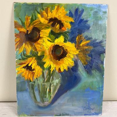 201 Original Oil Painting "Sunflowers in Vase" by Kathie Rogers