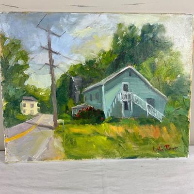 206 Original Oil Painting "The Old Blue house" by Kathie Rogers