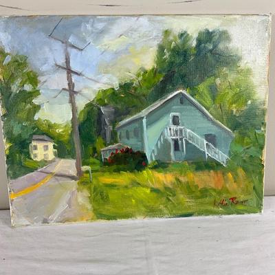 206 Original Oil Painting "The Old Blue house" by Kathie Rogers