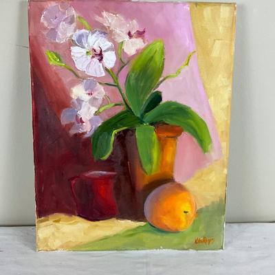 207 Original Oil Painting " Peach & Orchid" by Kathie Rogers