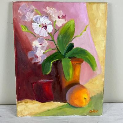 207 Original Oil Painting " Peach & Orchid" by Kathie Rogers