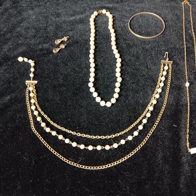 GOLD-TONE AND FAUX PEARL COSTUME JEWELRY
