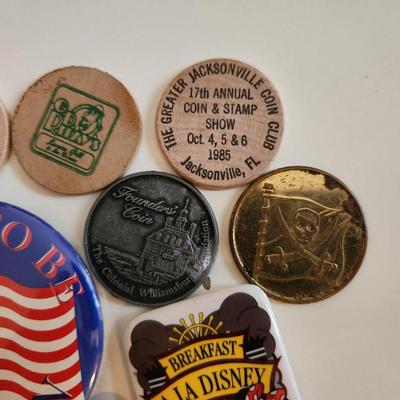 Collection of Buttons, Badges, Tokens & Wood Nickels