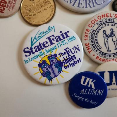 Collection of Buttons, Badges, Tokens & Wood Nickels