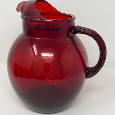 Holiday Red Ruby Pitcher & Four 5” Tumblers