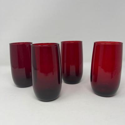 Holiday Red Ruby Pitcher & Four 5” Tumblers