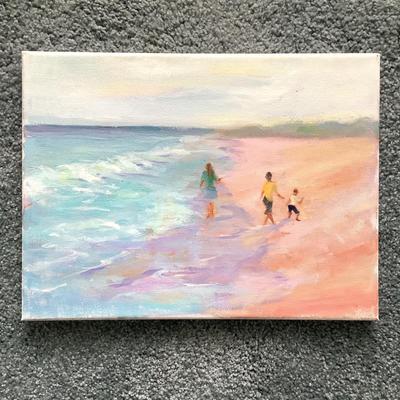 212 Original Oil Painting Beach Scene with Kids by Kathie Rogers
