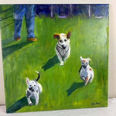 218 Original Oil Painting "Jack Russell Races" by Kathie Rogers