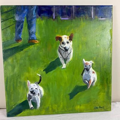 218 Original Oil Painting "Jack Russell Races" by Kathie Rogers