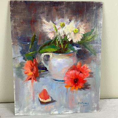 226 Original Oil Painting Blue and White with Grapefruit by Bellows